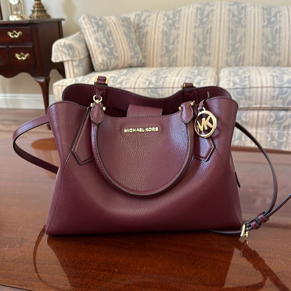 SOLD. Michael Kors Kimberly Leather Satchel Handbag/Crossbody Bag, Merlot